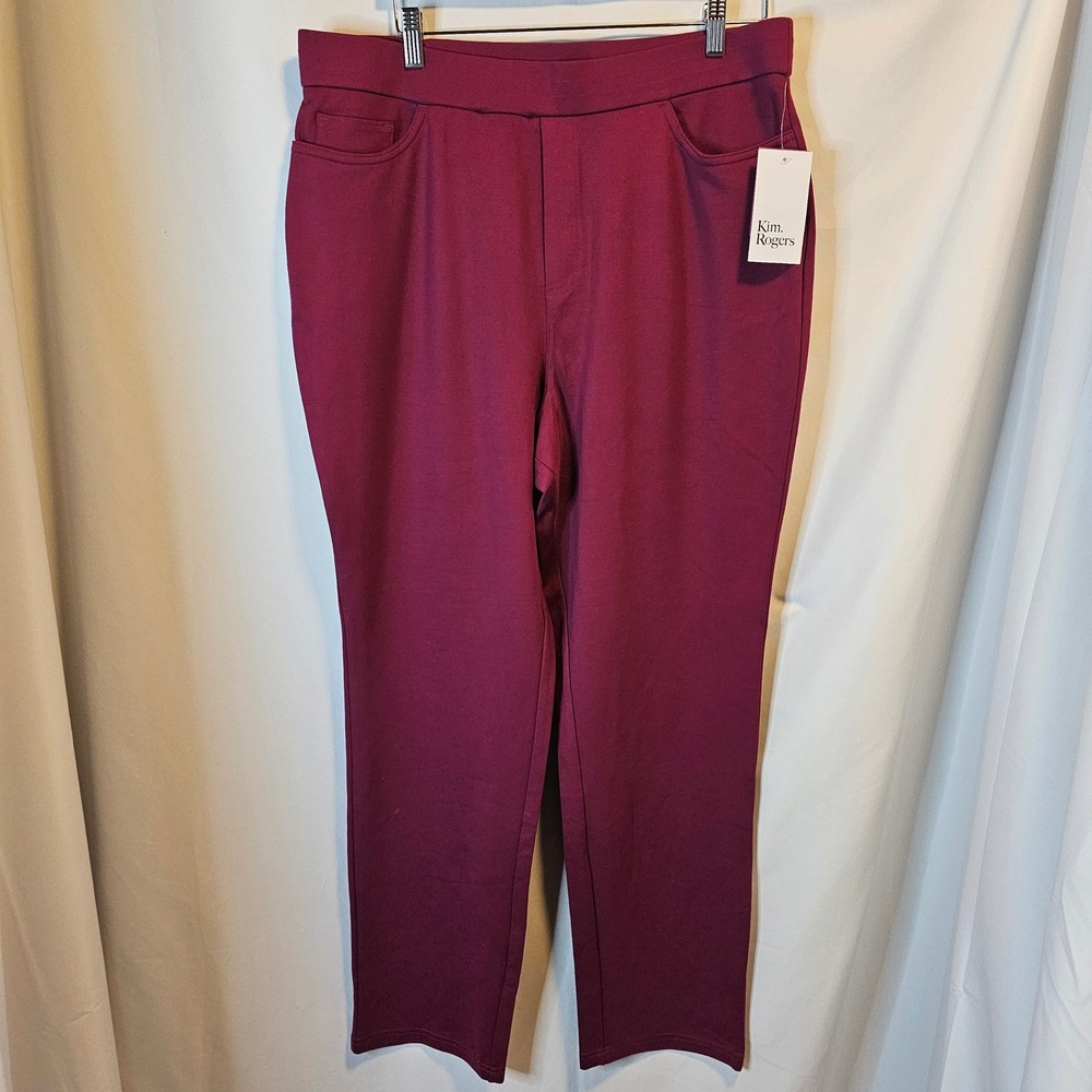Kim Rogers Tummy Control Pants L Sangria Burgundy Pink Career Minimalist